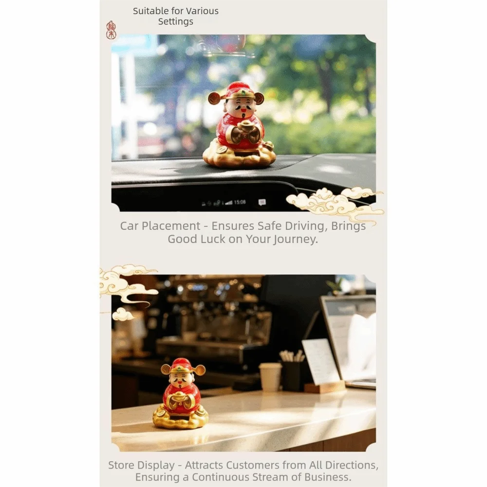 Chinese Style God of Wealth Ornament Wealth Attracting Treasure Auto Shaking God of Fortune Sculpture Cute Gift Car Ornament