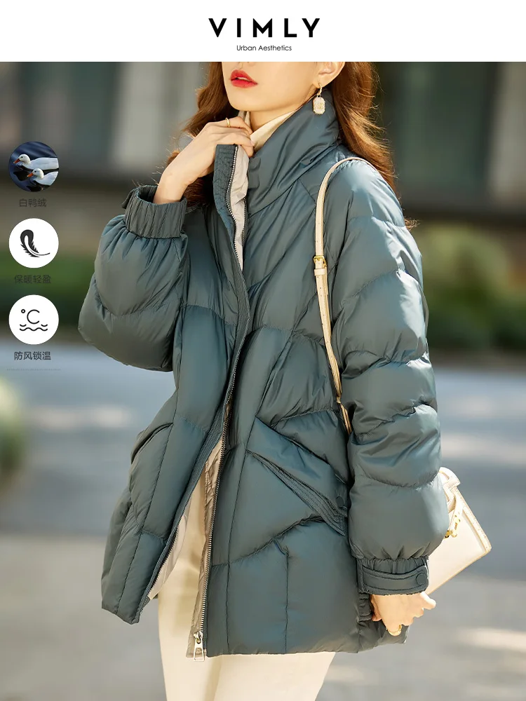 Vimly Winter Warm Puffer Down Jacket for Women 2023 Korean Fashion 85% Content Duck Down Coat Loose Stand-up Collar Outerwear