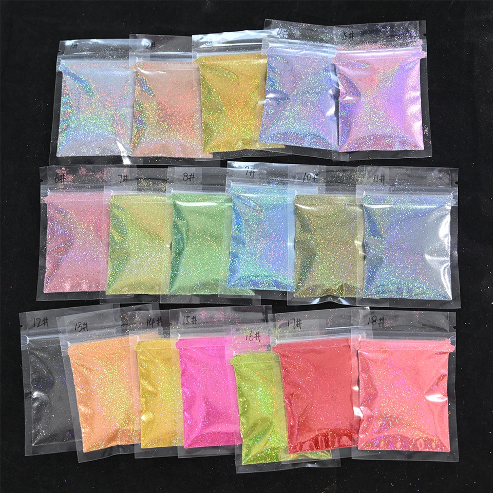 Glitter de uñas holográfico arcoíris láser 0.2MM polvo de glitter para uñas brillante 10G/5G polvo deslumbrante decoración DIY arte de uñas 2