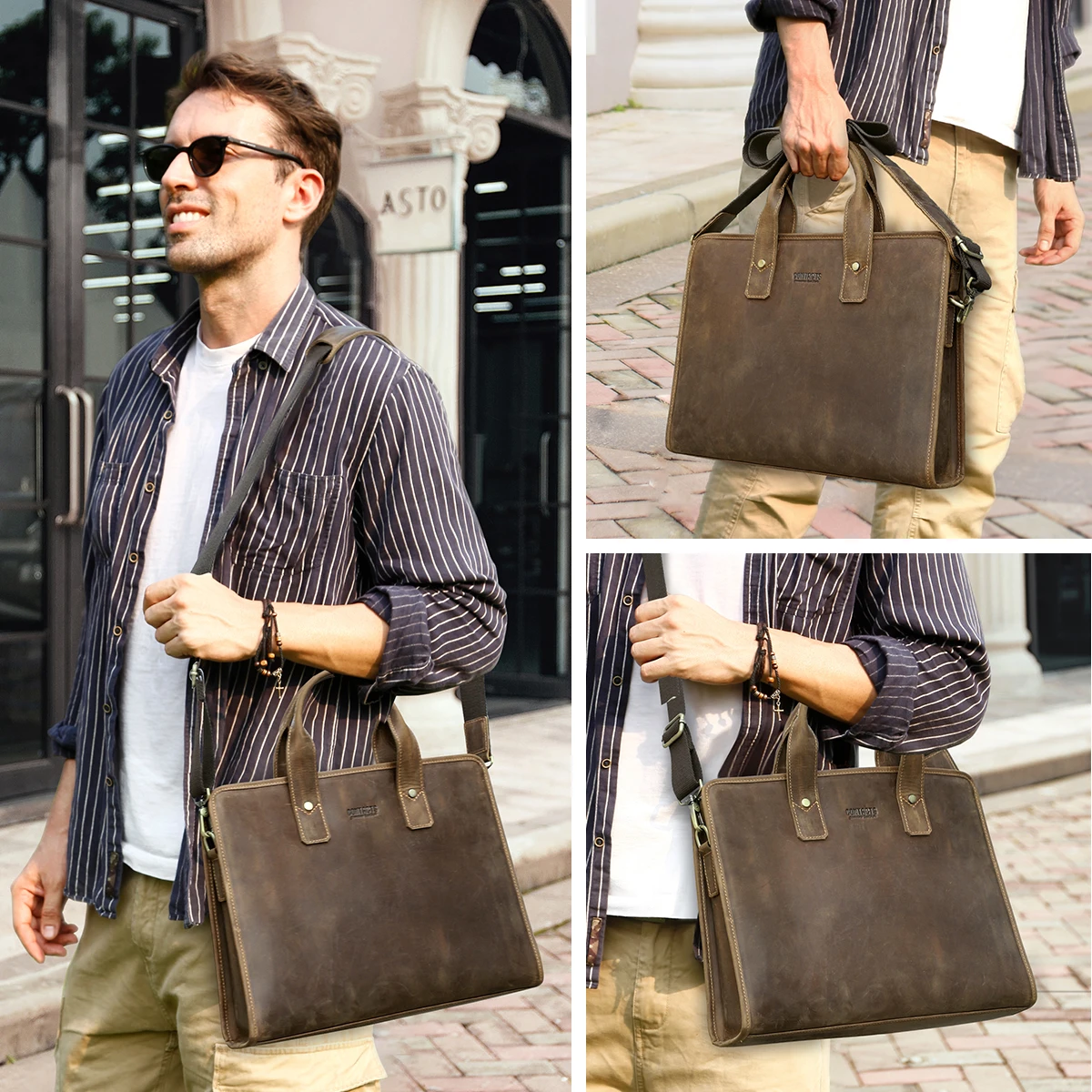 Bolso para portátil de cuero genuino para hombre, bolsa de mano con correa de hombro para Macbook M2 M1 Air 13 Pro 13 Pro de 14 pulgadas