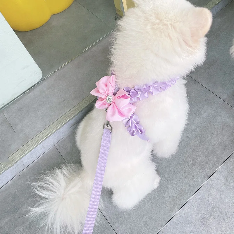 Cute Bowknot Pet Harness Personalized Dog Walking Pet Supplies Leash Fashionable Pink Elegant Dog Accessories for Small Dogs