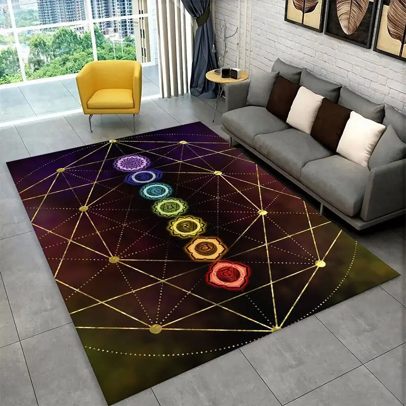 Rainbow Chakra Yoga Mandala Meditation Large Area Rug Non-slip Durable Carpet for Bedroom Living Room Sofa Doormat Floor Mat
