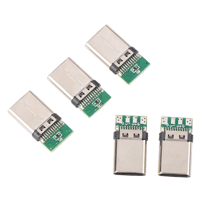 5Pcs USB 3.1 Type C Male DIY Solder Plug Connector Socket Attached PC Board