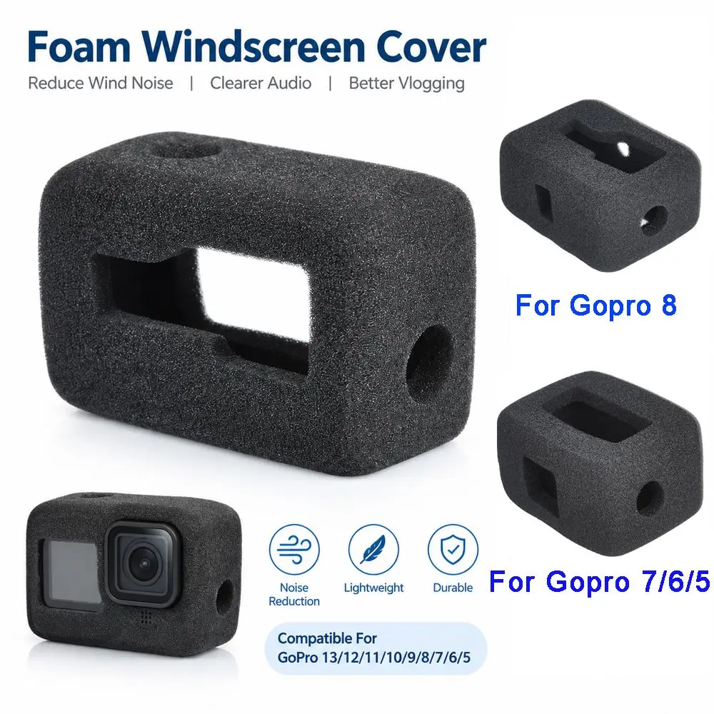 1pcs High Density Sponge Camera Foam Windscreen Black Slip On Windshield Cover Sponge Wind Cap for GoPro 13/12/11/10/9/8/7/6/5