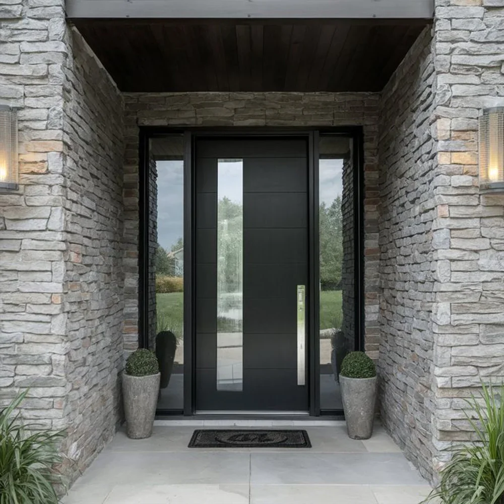 *IW% Swing Entrance Door With Sidelight Exterior Front Security Povit Entry Modern Main Doors Gate Aluminum Home Decor Customize