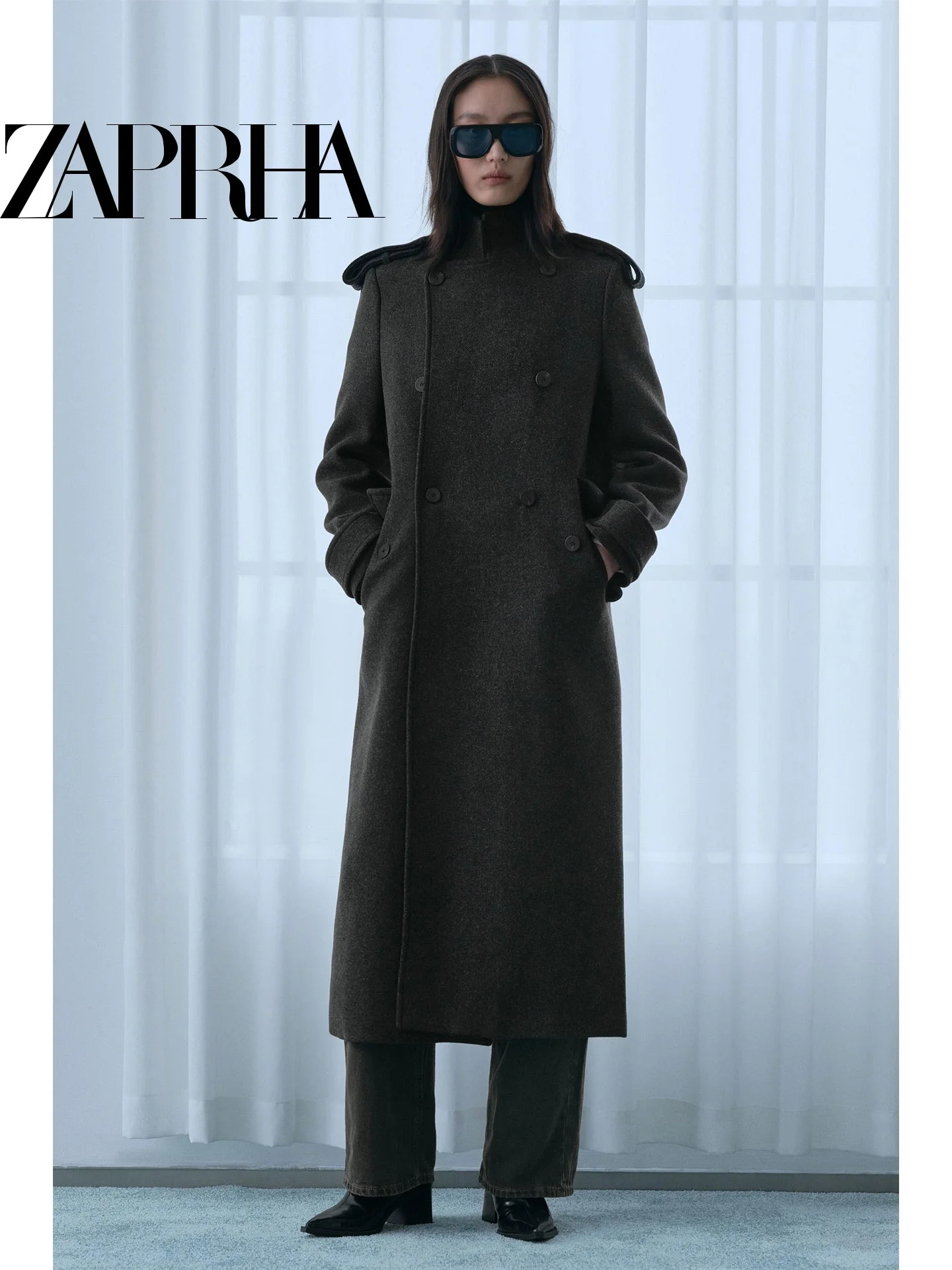 

Весна 2026, женское уникальное длинное пальто с мелиангом, повседневное двубортное пальто с высоким воротником, модная верхняя одежда Ele Aosphere