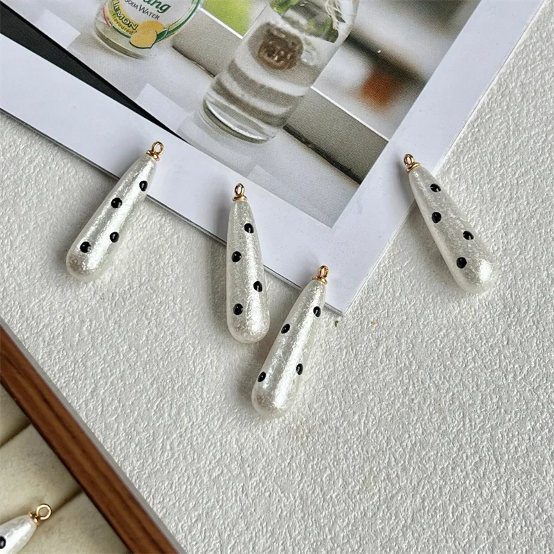 Gentle style 50pcs/lot dots pattern print geometry water drop shape resin beads with hanger diy jewelry garment hair accessory - view 3