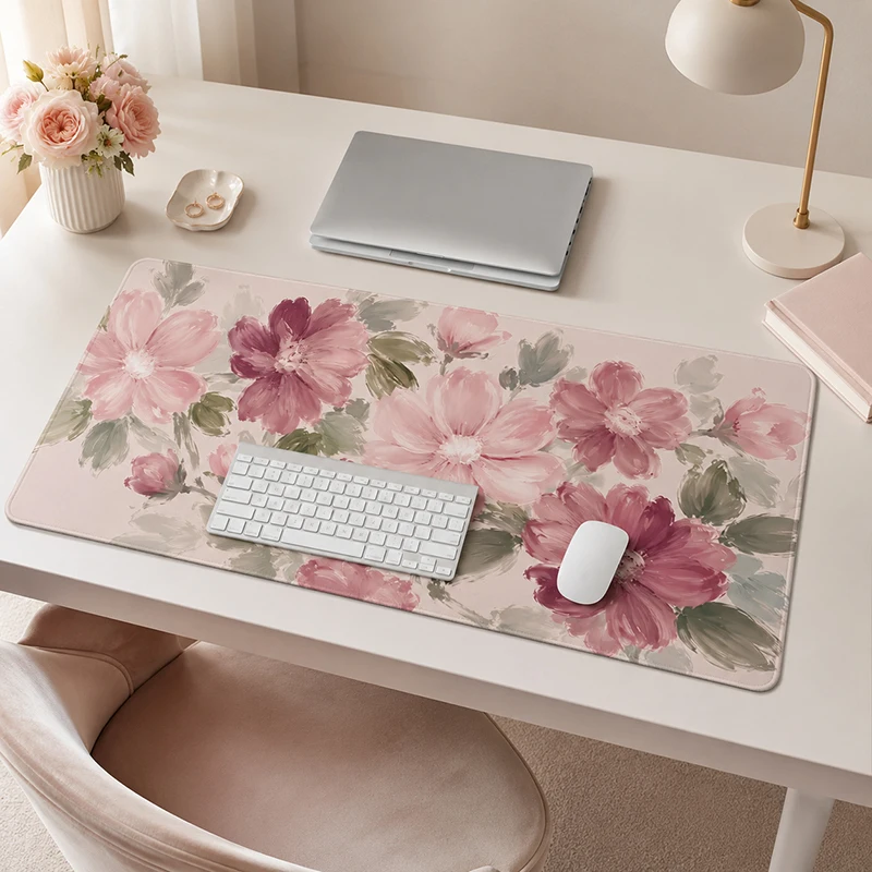Tapis de souris rose à fleurs, imprimé sur demande, nouveau tapis de souris XXL personnalisé pour la maison, tapis de clavier, tapis de bureau, tapis de table pour PC