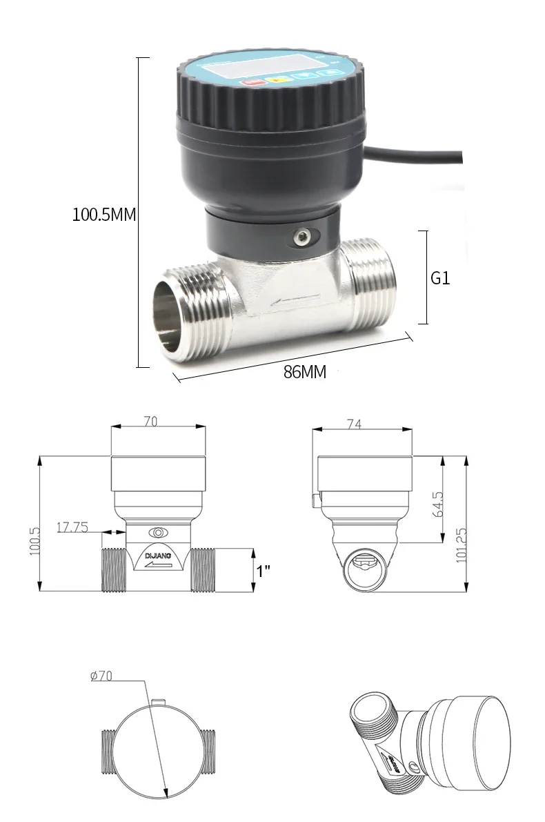 DN15 Smart Digital Display Flowmeter RS485 LCD Electronic Flowmeter 1/2" Stainless Steel Female Thread Flow Sensor