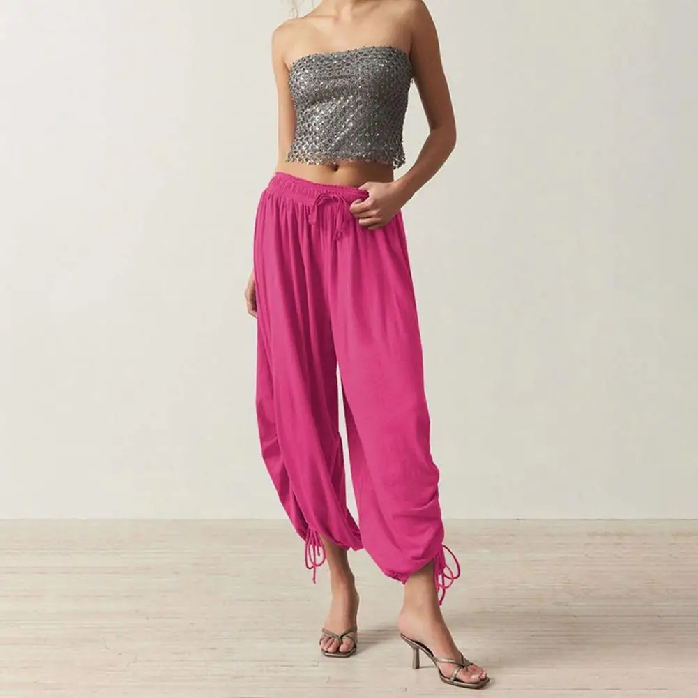 

Wrinkle Resistant Women Pants,High-Drape Wide Leg Pants with Elastic Waistband,Breathable Drawstring Pure Color Casual Pants