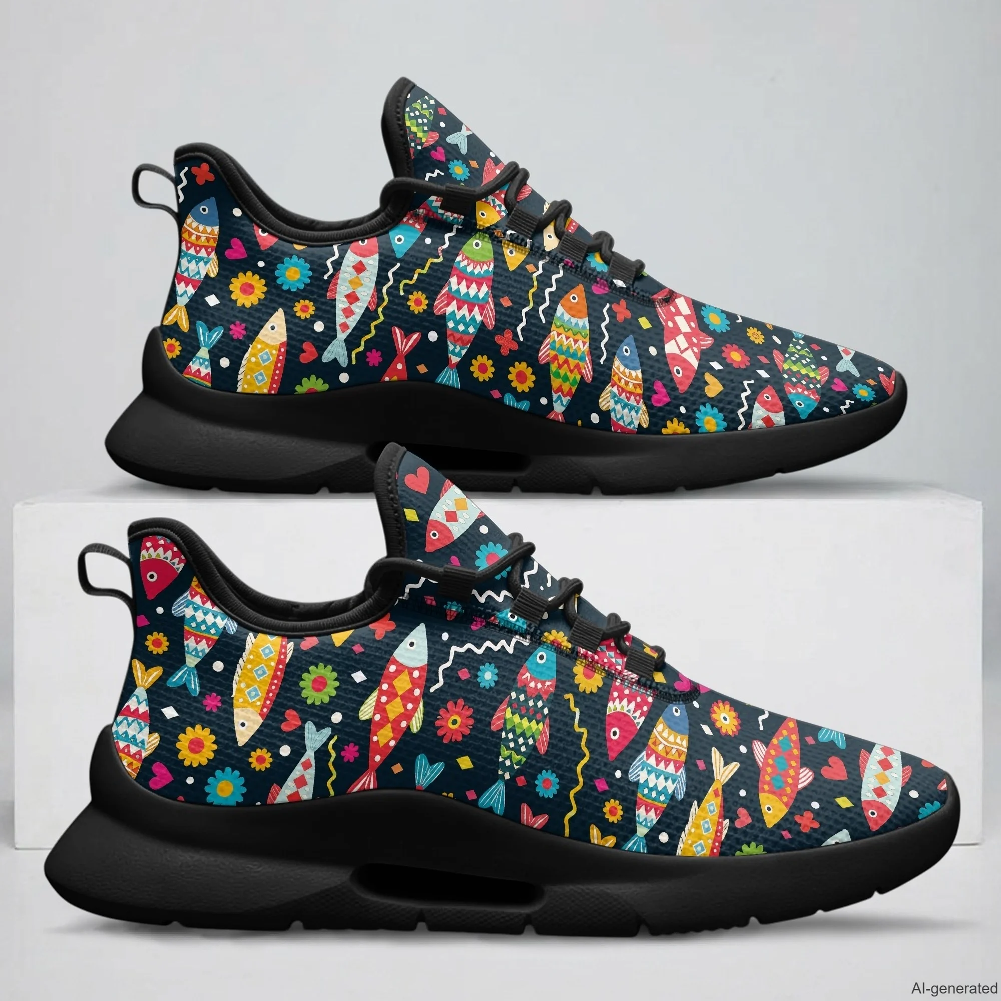 XIXIRIMIDO Male Shoes Sneakers Lace-up Casual Shoes Sport Shoes Women Male Nurse Shoes Black Nurse Sneakers Fish Print 35-48