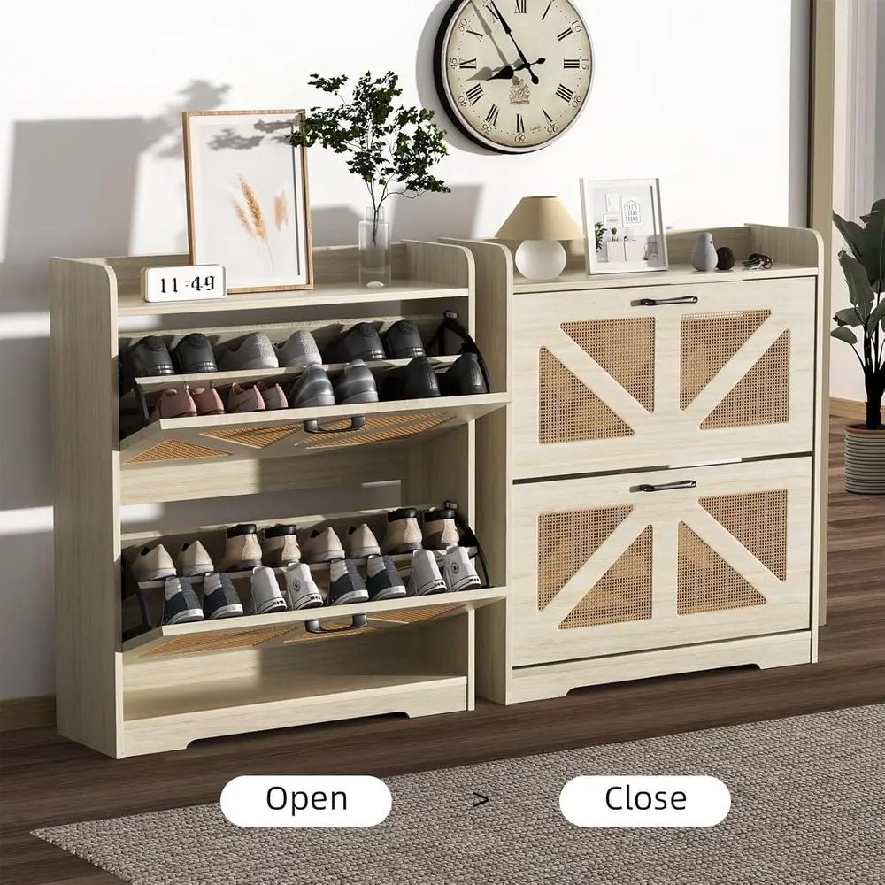 خزانة تخزين الأحذية قائمة بذاتها مع أدراج قابلة للطي، مقبض معدني، أقدام خشبية، رف أحذية نحيف للمدخل، البهو، المدخل، Nat
