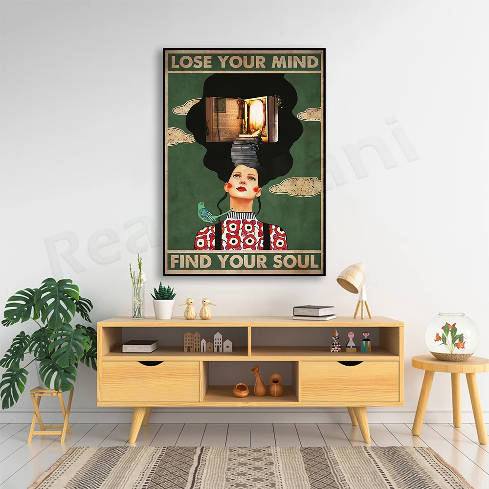 girls lose their minds find your soul blue nature, pothead art for girls, retro poster wall art canvas impression gift