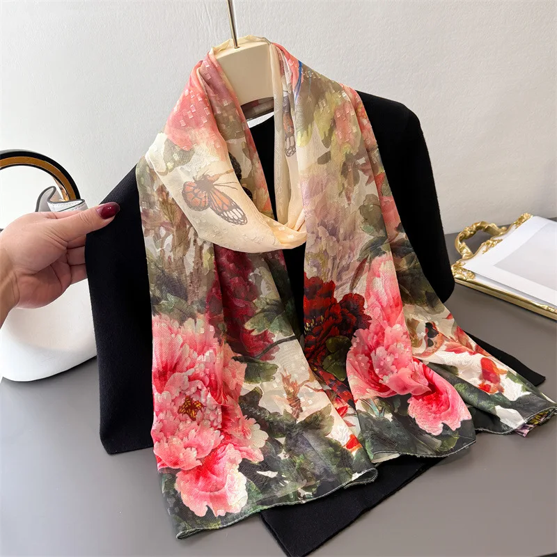 

New Women Elegance Print Scarf Fashion Big Bandanna Popular Scarves Silk Shawls Sunscreen Beach Wrap Towel Spring Autumn Hijab