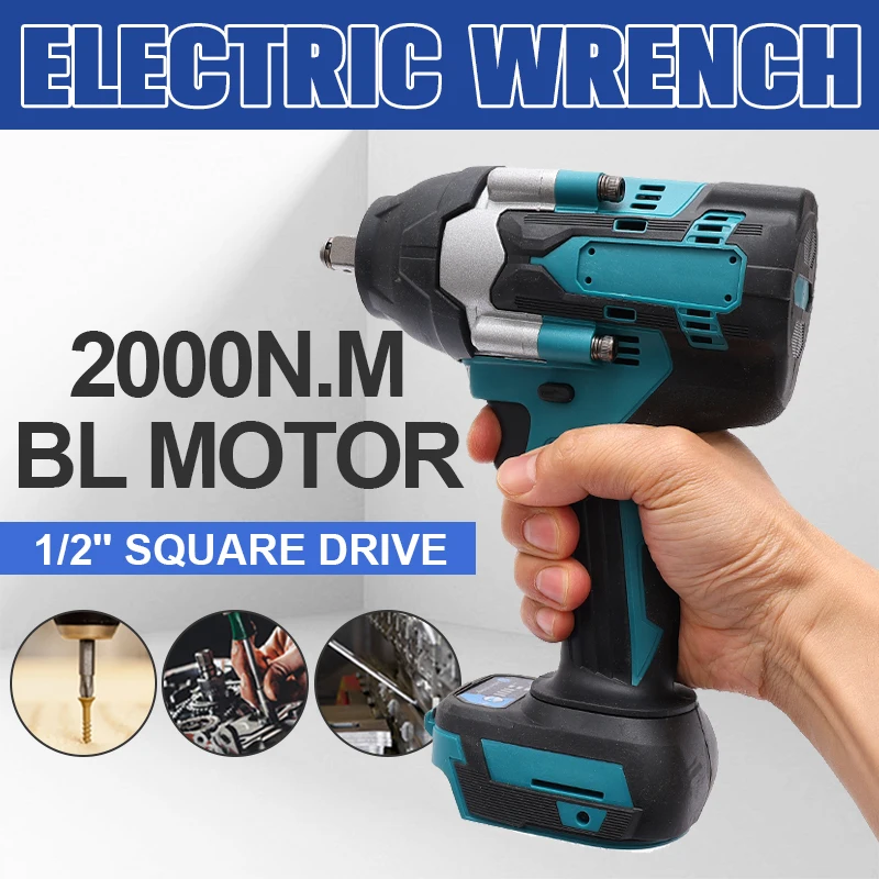 

1/2" Brushless Electric Impact Wrench 2000 N.M Torque Cordless Wrench New Powerful Power Tool for Makita 18V Lithium-Ion Battery