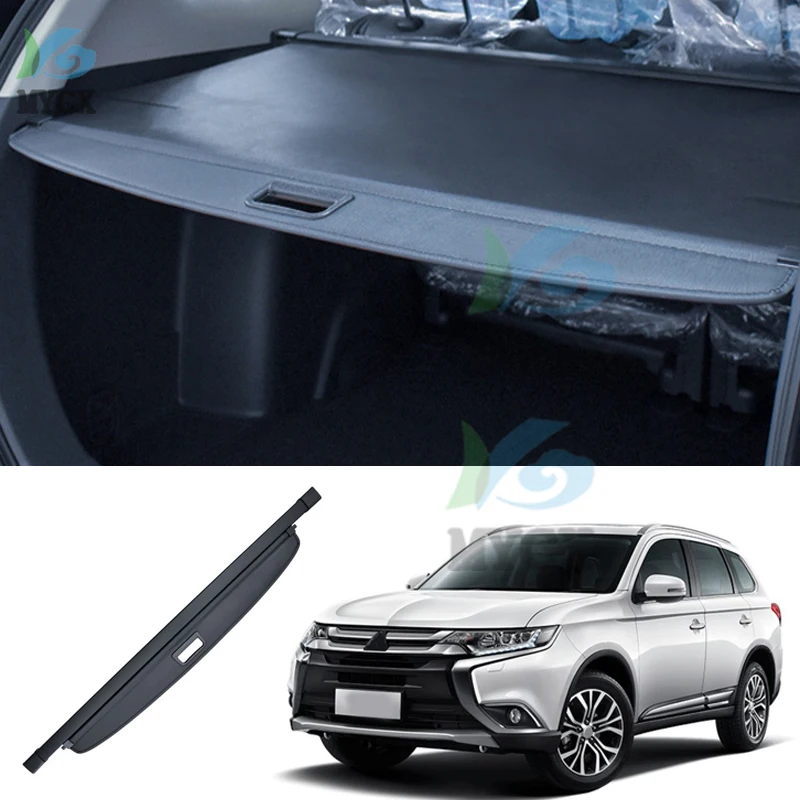 Copertura del carico posteriore nera in tela di alluminio per Mitsubishi Outlander 2013 - 2016 - 2019 copertura del carico dello scaffale del pacco posteriore dell'ombra del bagagliaio