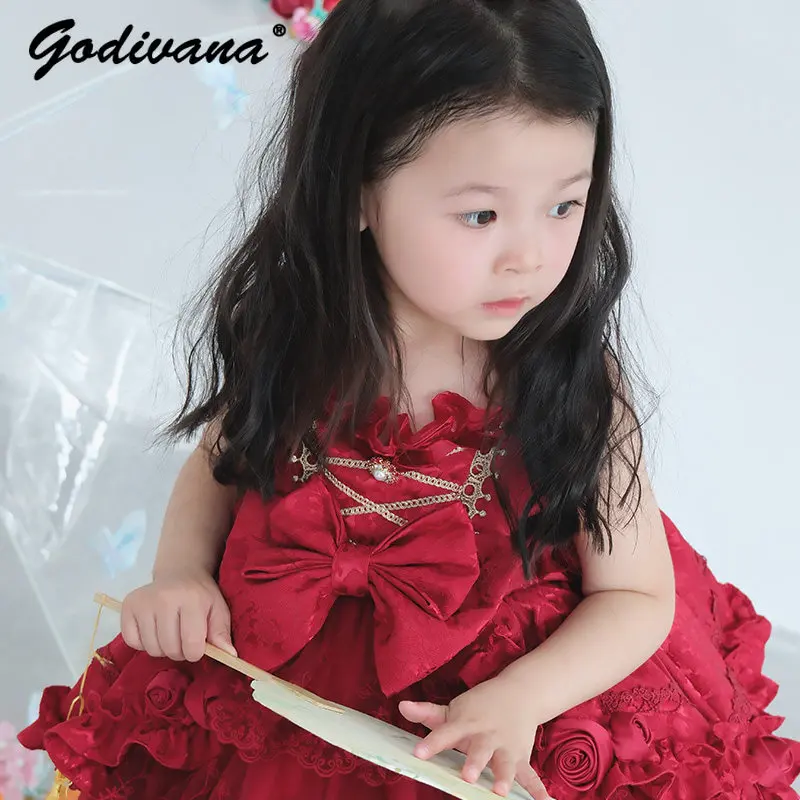 Original Gothic Rose Authentic Lolita Girl Suspender Dress High End Heavy Lace Trim Wedding Flower Girl Birthday Party Ball Gown