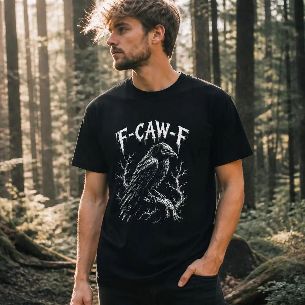 F Caw F Black Crow Bird Moon Halloween Spooky T Shirts Casual Tees Short Sleeve Round Collar T-Shirt Pure Cotton Tops