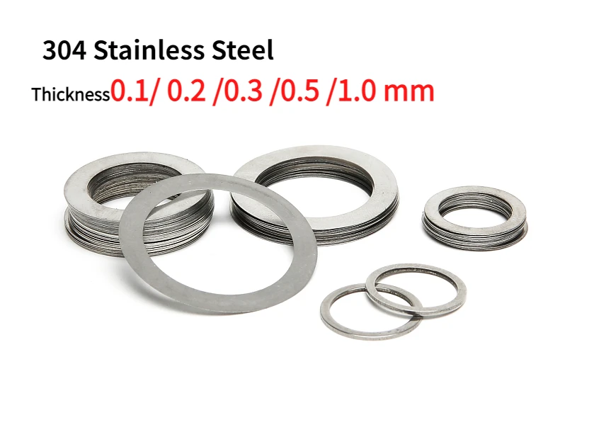 10pcs M9 - M30 304 Stainless Steel DIN988 Ultra Thin Flat Washers Ring Precision Clearance Gasket for Shaft  0.1-1.0 mm