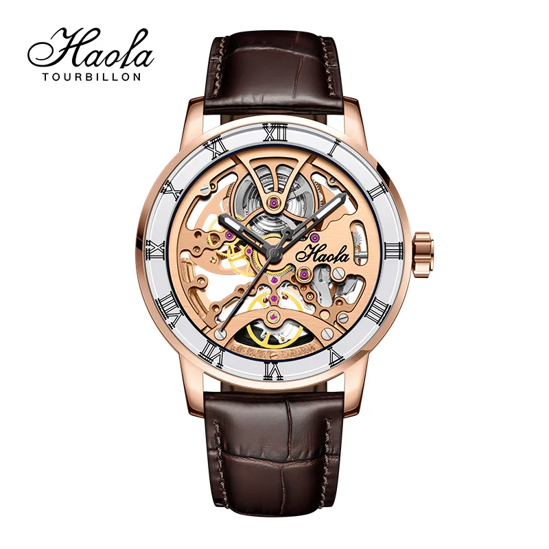 Haofa Automatic Men's Mechanical Skeleton Wristwatches Luxury Rotating Dress Watch Sapphire Ceramic Scale relogio masculino 1933