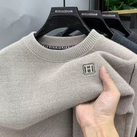 Winter All-in-One Fleece Crew Neck Sweater Men's Thickened Fleece Warm Clothes Chenier Knitted Sweater Pullover Bottom Shirt