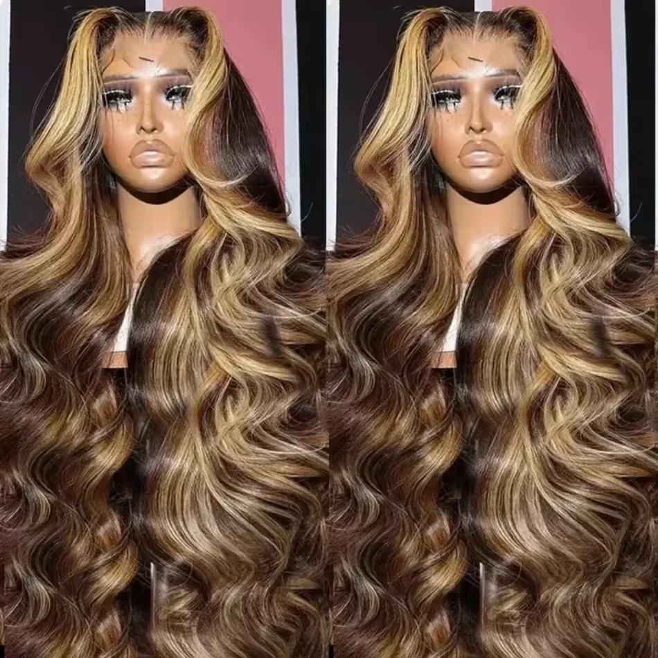 HD Highlight Lace Frontal Wig, Mel Loira Onda Do Corpo, Pré Arrastado Remy Cabelo, Cabelo Humano, 200 Densidade, 13x4, 13x6