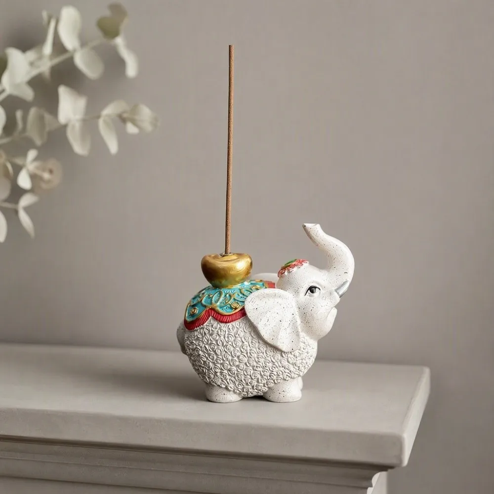 Vintage Cloisonne Style Lucky Elephant Incense Burner Thai Style Sleep Aid Elephant Censer Holder Zen Chinese Style Desk Decor