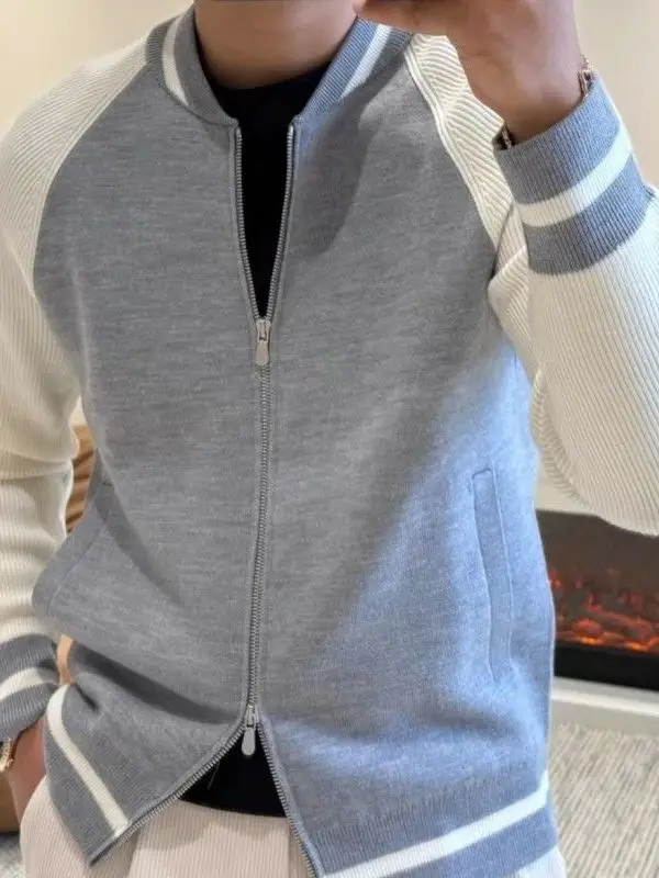 

Men's Knitted Zipper Baseball Collar Sweater Autumn Winter New Sle Color Blo Casual Versatile Slim Fit Outerwear Coat