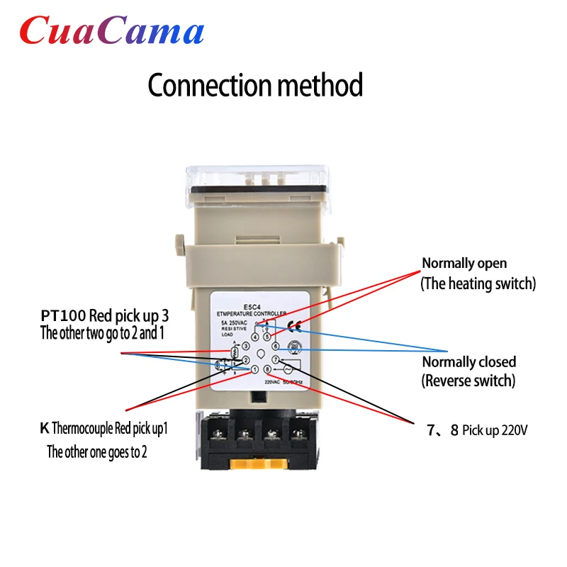 1PCS E5C2 E5C4 Guide Rail Type Temperature Controller 220V 0⁓399℃/0⁓999℃ Digital Display Pointer With A Knob Control Switch