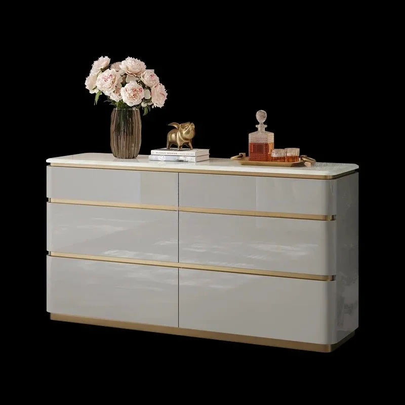 

Light luxury six-bucket dining side cabinet custom bedroom bedside TV cabinet marble paint storage entrance cabinet