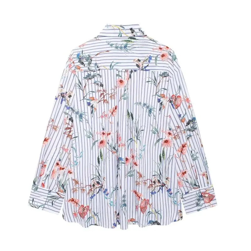 

Autumn 2024 Women's Animal Print Stripe Silk Long Sve Collared irt New Arrival Faion Versatile Loose Fit Regular Length