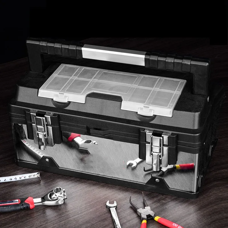 Stainless Steel Tool Box Large Toolbox Protable Tool Organizer For Mechanics Empty Tool Suitcase Electrician Tool Storage Box