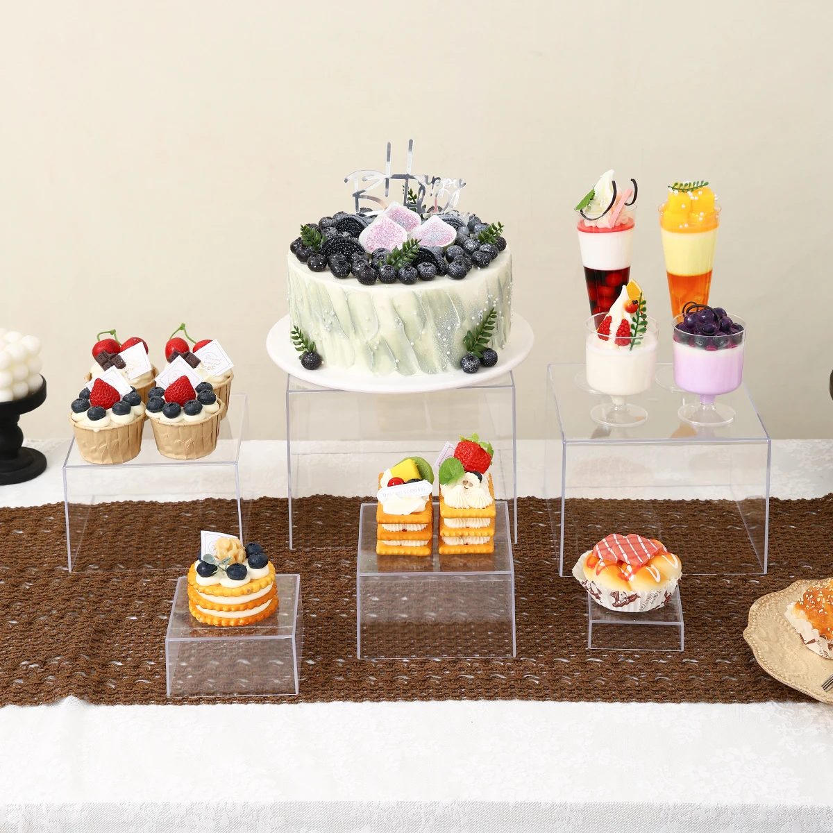 5pcs/6pcs Acrylic White/Transparent Cake Display Rack Suitable for Business Birthday Banquets, Weddings Holiday Decoration Racks