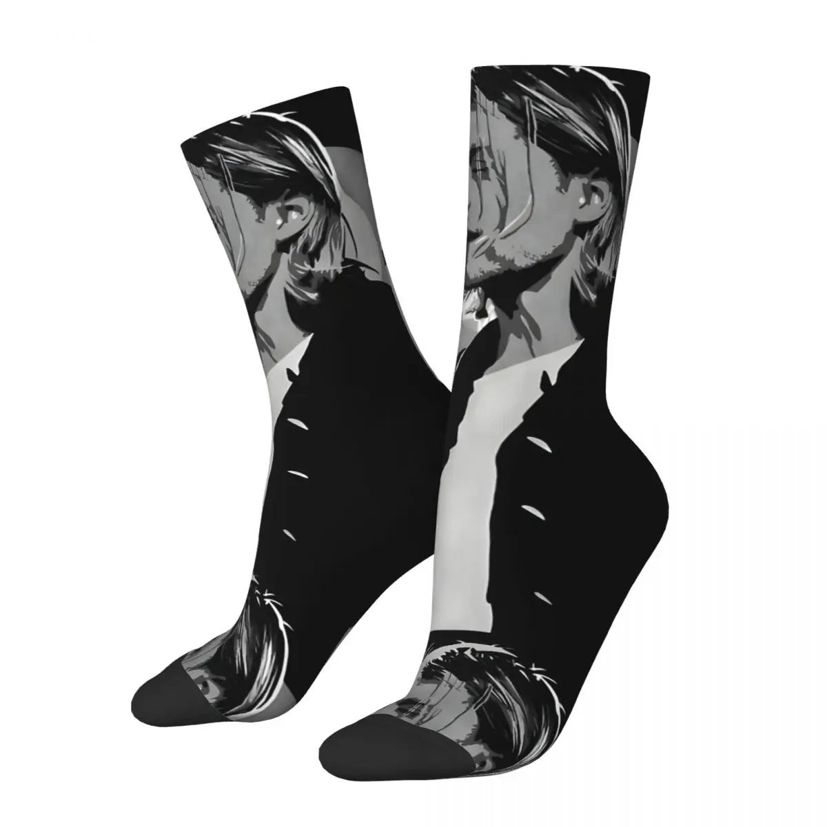 Hip Hop Retro SINGER Crazy Socks Unisex K-Kurt Singer Cobain Harajuku Pattern Printed Funny Novelty Happy Crew Sock Boys Gift