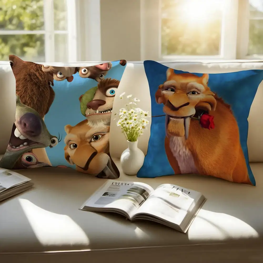 Classic Animated Movie I-Ice Age Cushion Cover Pillowcase Anti-dustmite Invisible Zipper Short Plush Sofa Cushion
