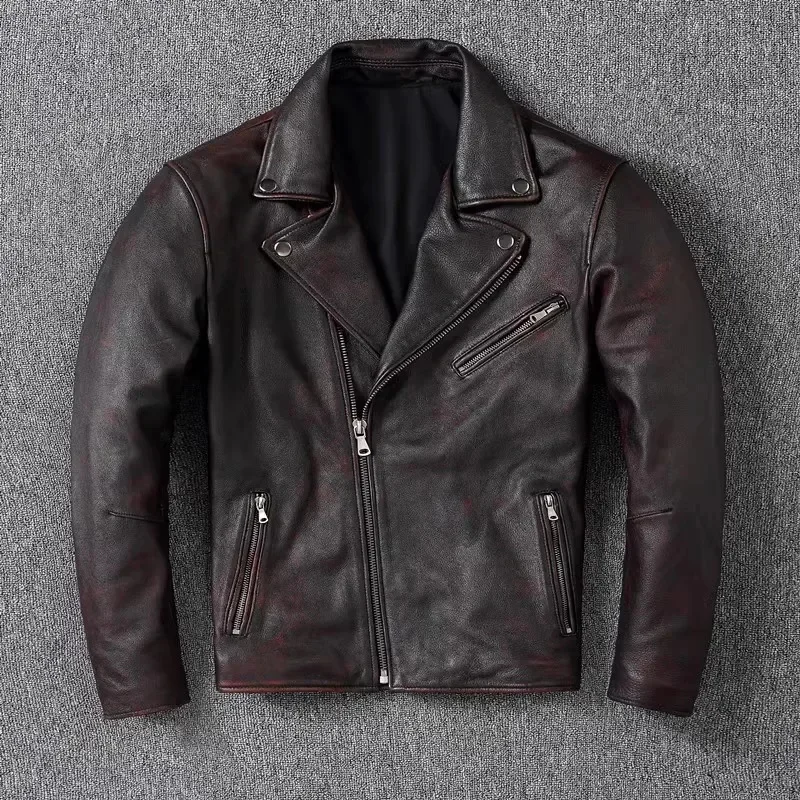 LNY Shop Fashion wholesales.genuine leather.Classic Rider jacket.Men Cool slim fit cowhide coat.Outdoor wear.