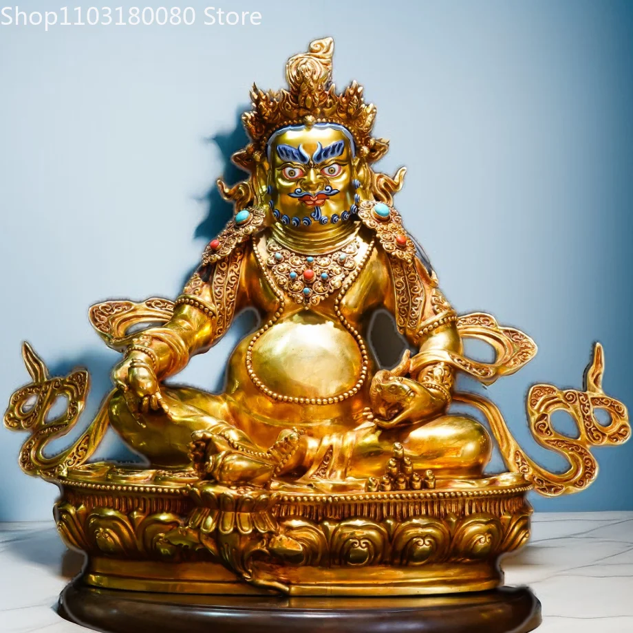 

Copper gilding Yellow Jambhala buddha statue Tibet buddhism God of wealth Jambala sculpture Large size ,48cm