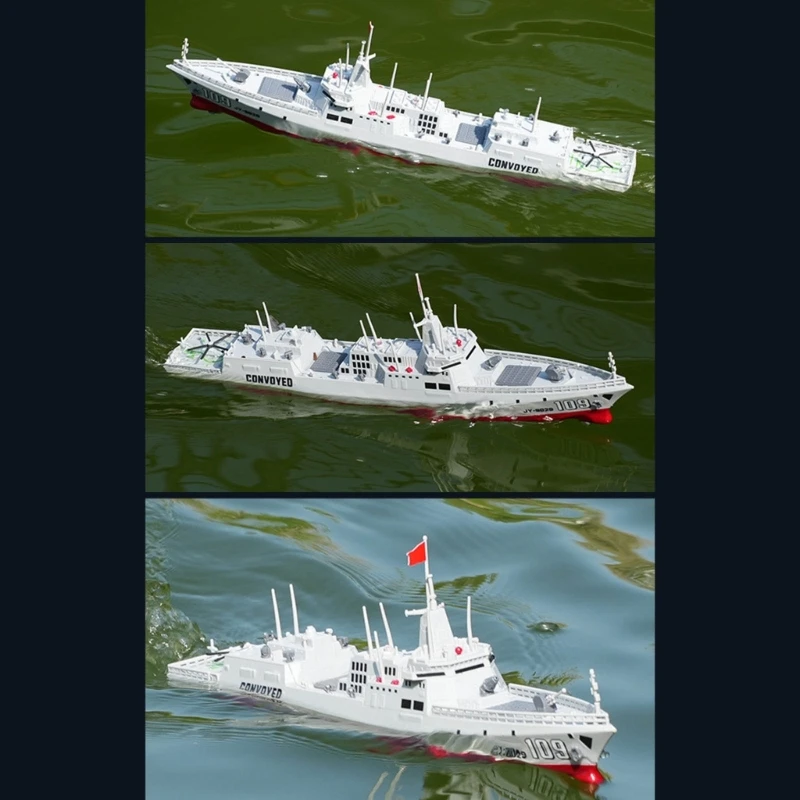 77HD Remote Control Boat Toy with 2.4 GHz Steering, Water Action Feature, Twin Drive Power and Warship Model for Pond and