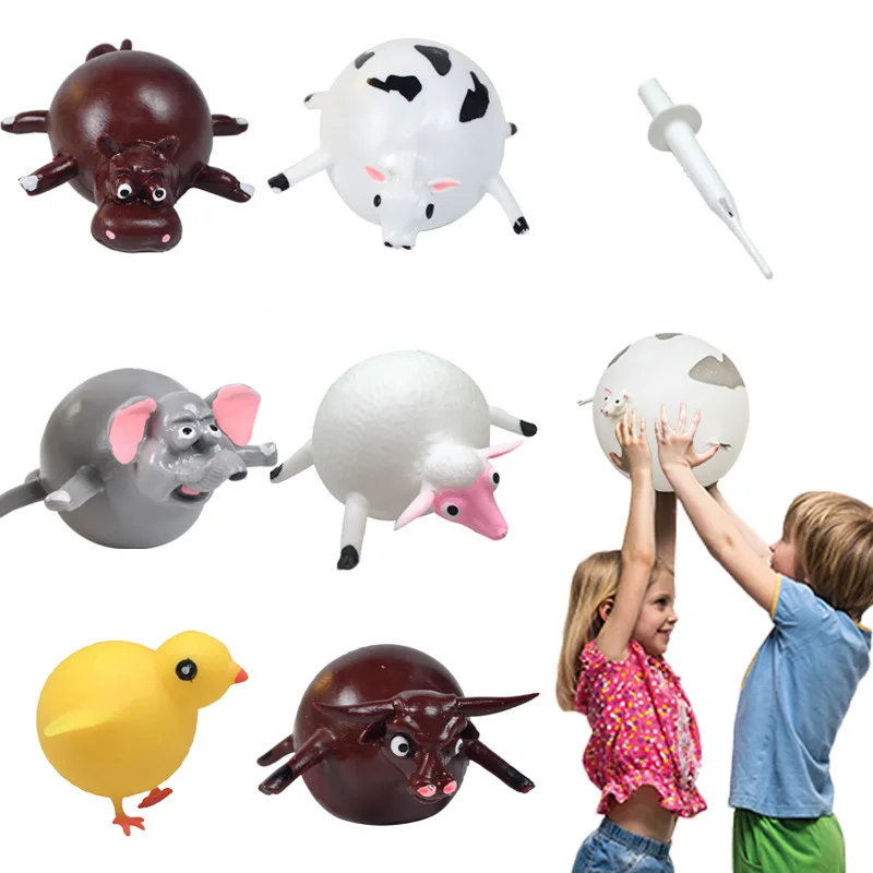 Kids Funny Cattle Animals Inflate Vent Balls Toy Squeeze Soft Ball Balloon Fidget Party Sports Cute Funny Games Toys Gift