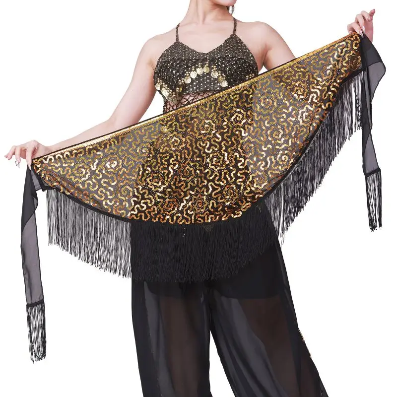 Women Sequin Shiny Tassel Belly Dance Hip Scarf Female Costume Party Wrap Skirt Belt Stage Performance Waist Chain