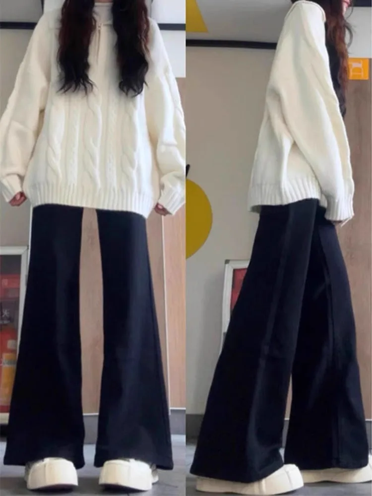 جينز Laid-ba Sle متوهج للنساء مقاس كبير عالي الخصر فضفاض للتخسيس or a-line بنطال طويل بأرجل واسعة من القطن والدنيم المطاطي