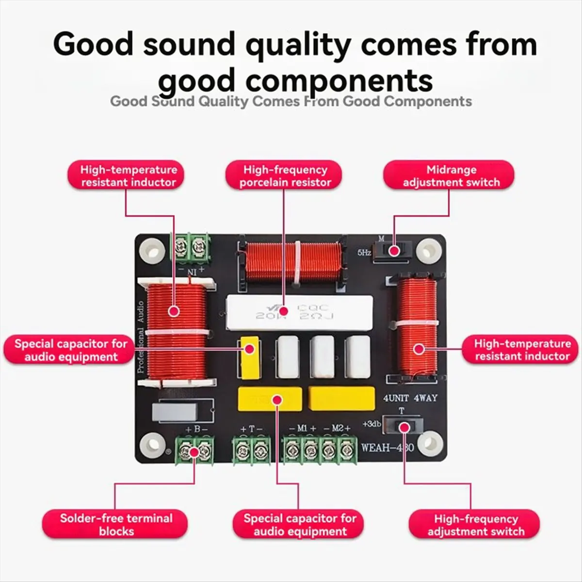 300W 4 Way Crossover Audio Speaker Crossover + Dual Midrange + Treble Frequency Divider KTV Professional Crossover