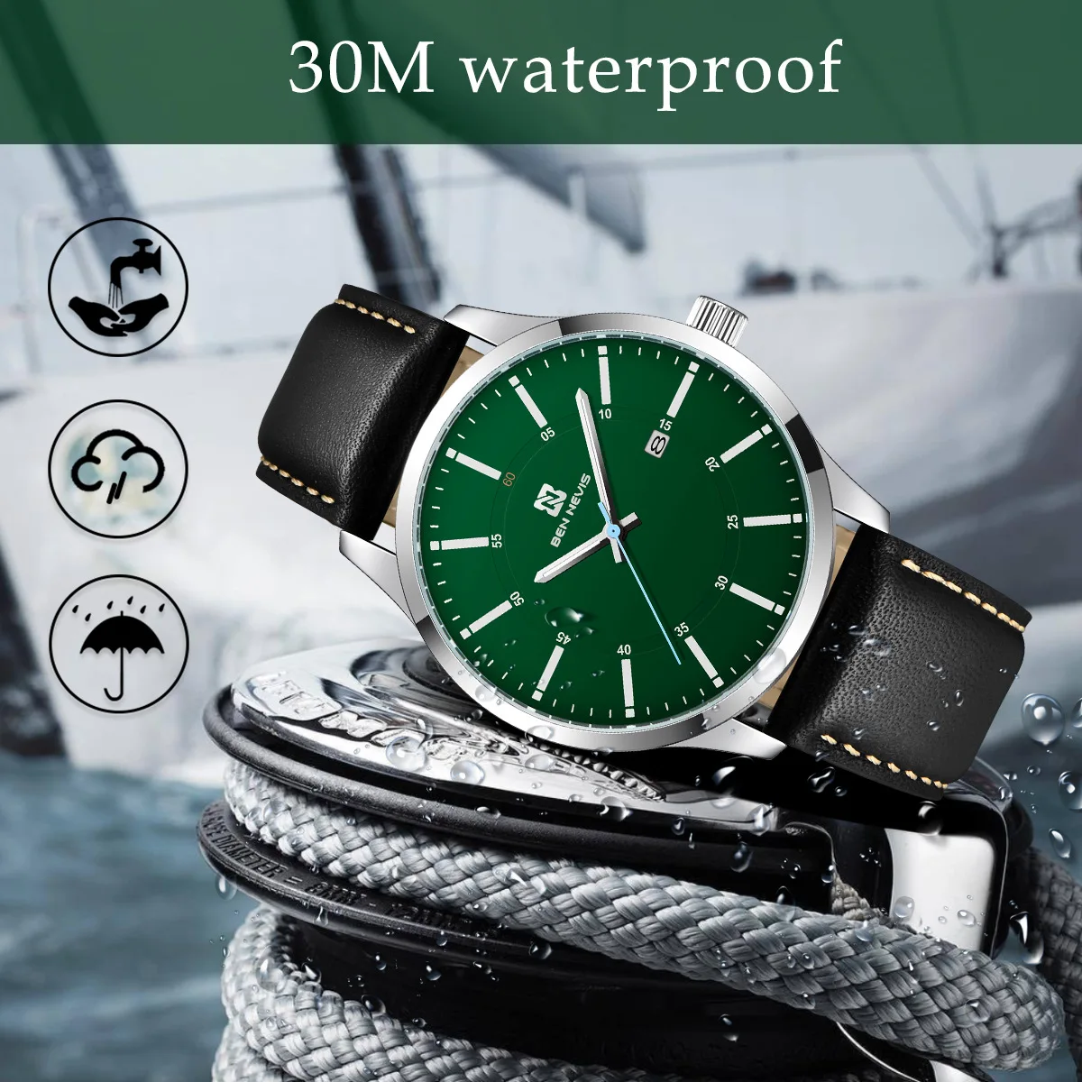 

42mm Men Watches Sports Quartz Watch Leather Band Wristwatch install Quartz Movement Luxury 30M Diving Men Watch