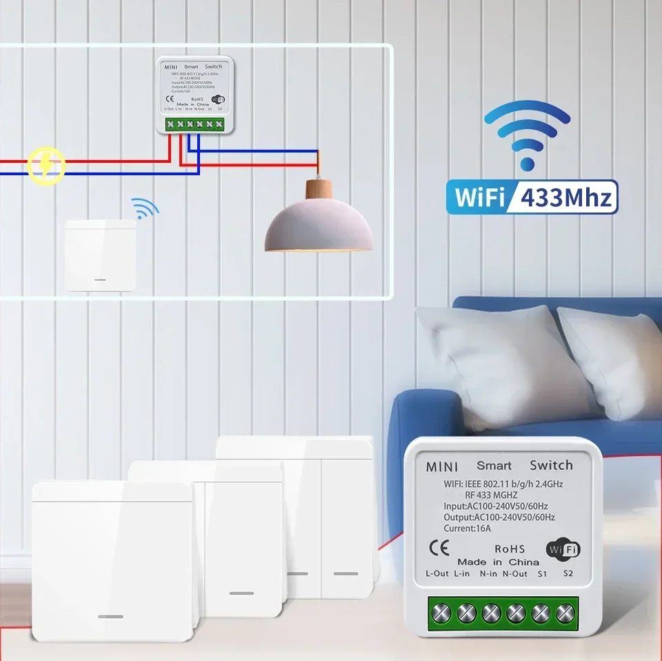 16A Tuya WiFi Smart Switch Mini-Relais-Empfänger Smart Home RF433 Lichtschaltermodul Kompatibel mit Smart Life Alexa Google Home Alice – Detail 1
