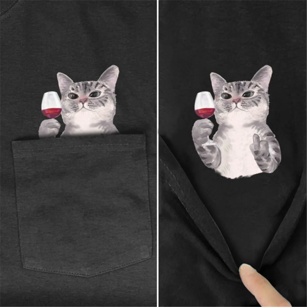 CLOOCL New Fashion Animals Cat Dog Pocket T-shirt Funny Harajuku Men Women Summer Casual Cotton Tee Short Sleeve Shirts S-7XL