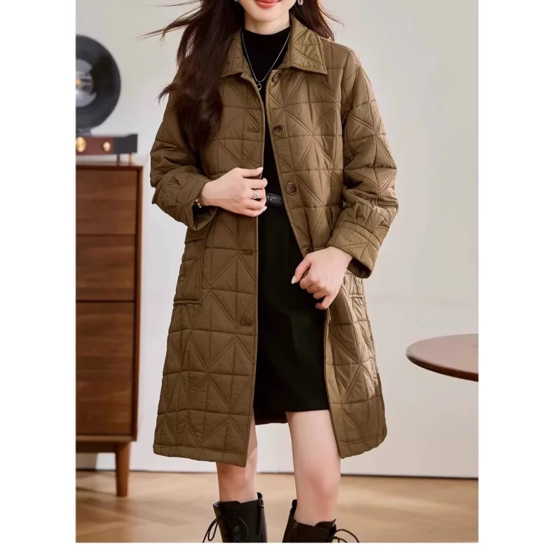 Women's Lightweight Jacket Medium-Long, Warm Loose Fit Fashion Outwear, Stylish Solid Color Quilted Winter Coat Large Size w1835