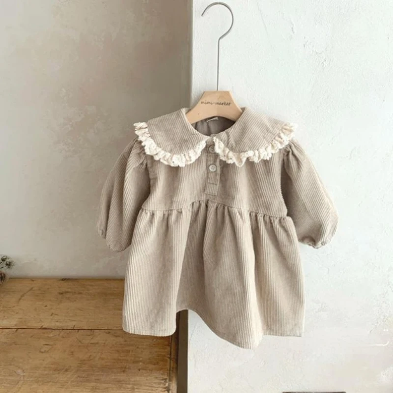 MILANCEL 0-3Y New Autumn Baby Girls Clothes Full Sleeve Baby Corduroy Dresses Casual Solid Turn Down Collar Shirt Dress