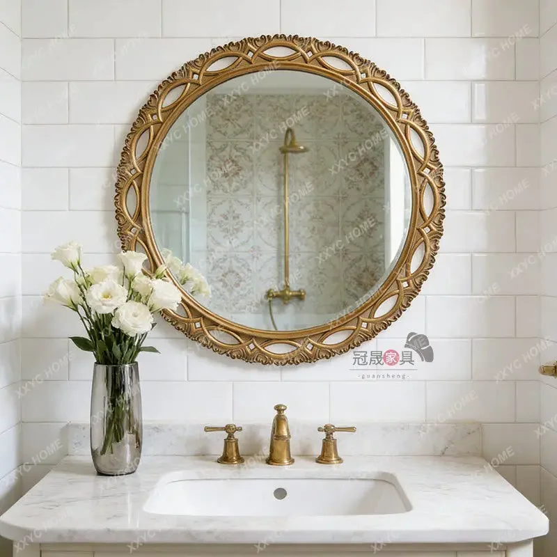 DD    carved bathroom mirror wall-mounted toilet round fireplace decorative mirror