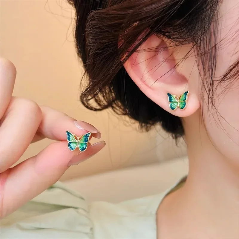 High-end and Fashionable Temperament Earrings Accessorie Korean Style Light Luxury Oil Drop Butterfly Ear Clip Without Ear Hole