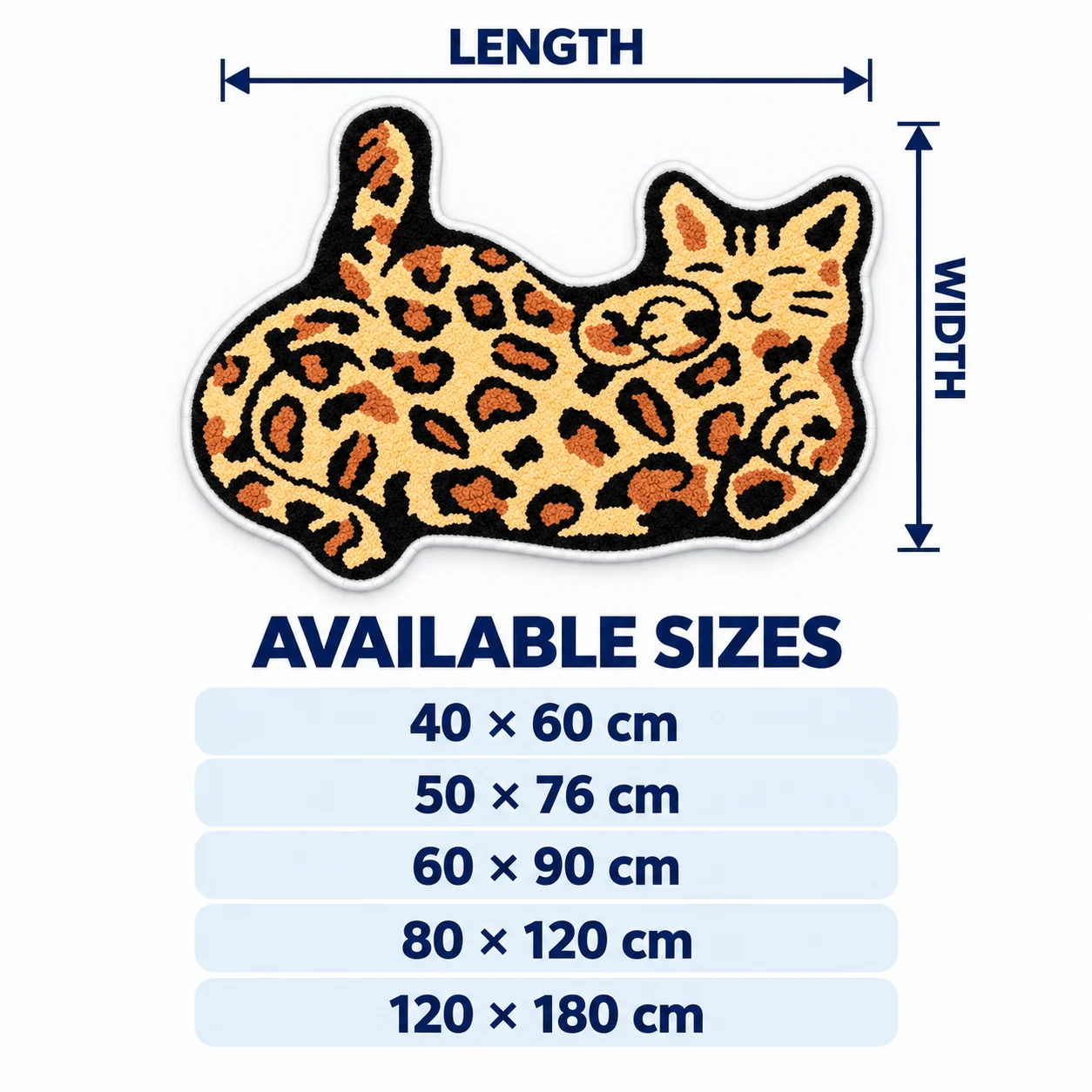 Leopard Print Cat Shaped Area Rug, Cute Reclining Kitty Floor Mat for Bedroom, Living Room, Reading Nook and Modern Home Decor